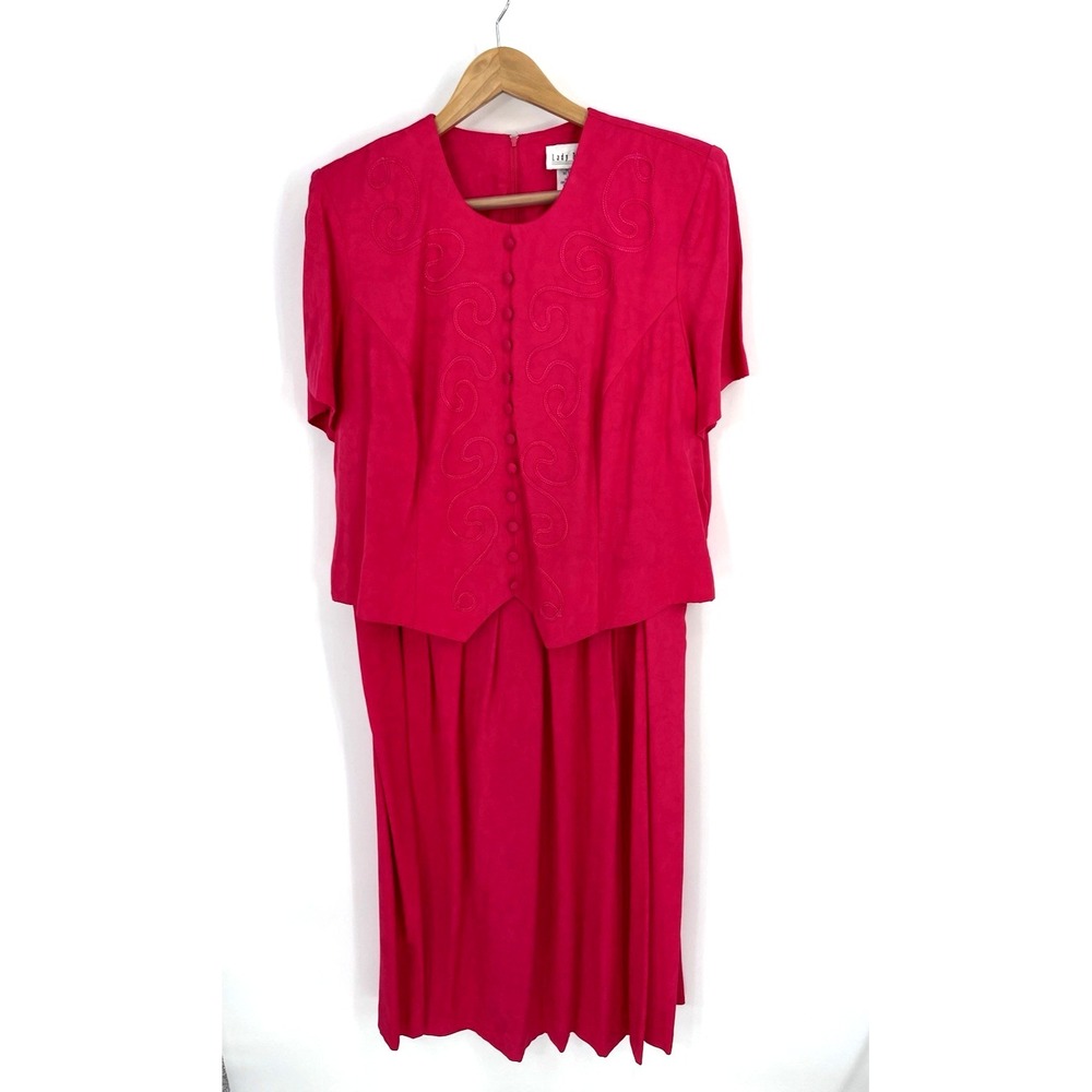 VTG Lady Dorby Womens‎ Plus Size 20W Faux Two Piece Dress Jacquard Pink Classic